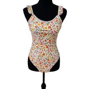 Floral Ruffle Strap Lined One-Piece Swimsuit Small